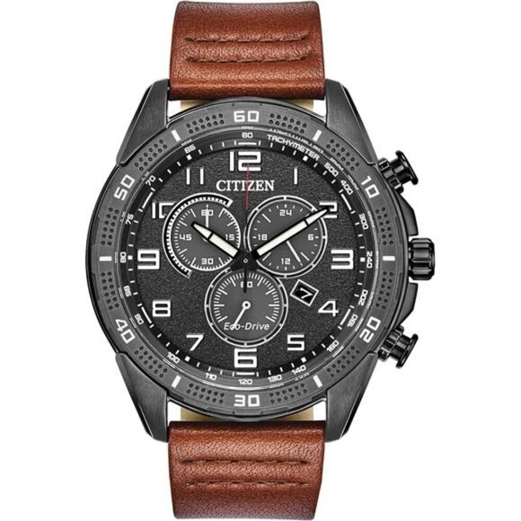 Black IP Stainless Steel with Brown Leather strap, (Model: AT2447-01E) - Picture 1 of 6